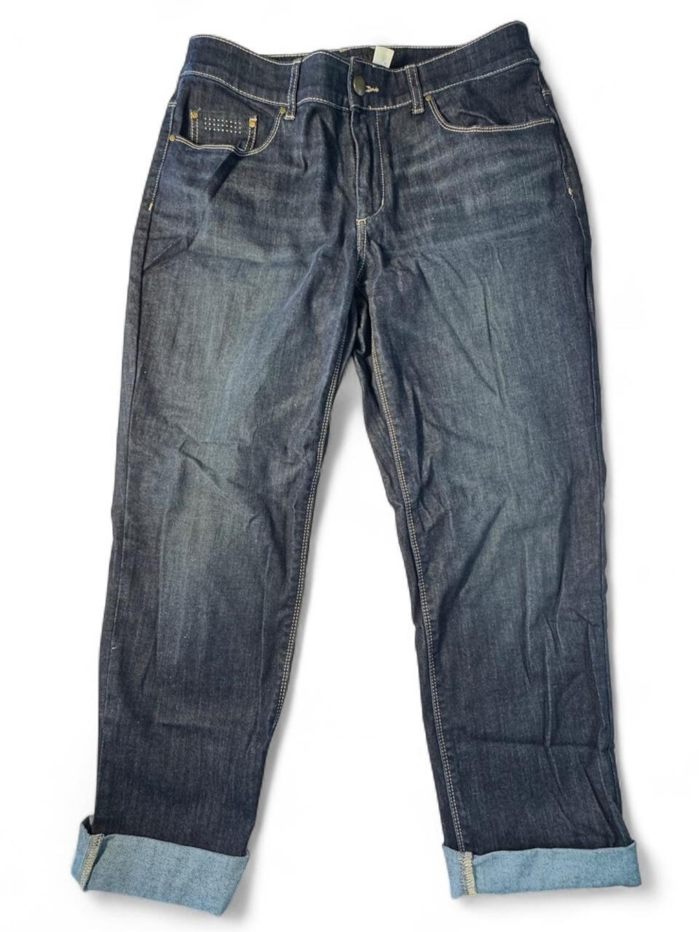Chico’s Platinum Dark Wash Denim Cropped Jeans Women's 0.5 Regular US 6